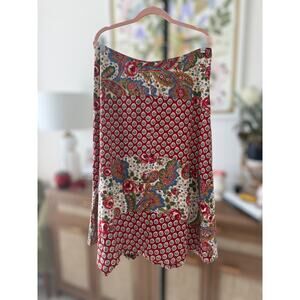 Handmade Paisley Floral Print A-Line Midi Skirt Red Multi Womens Size Large